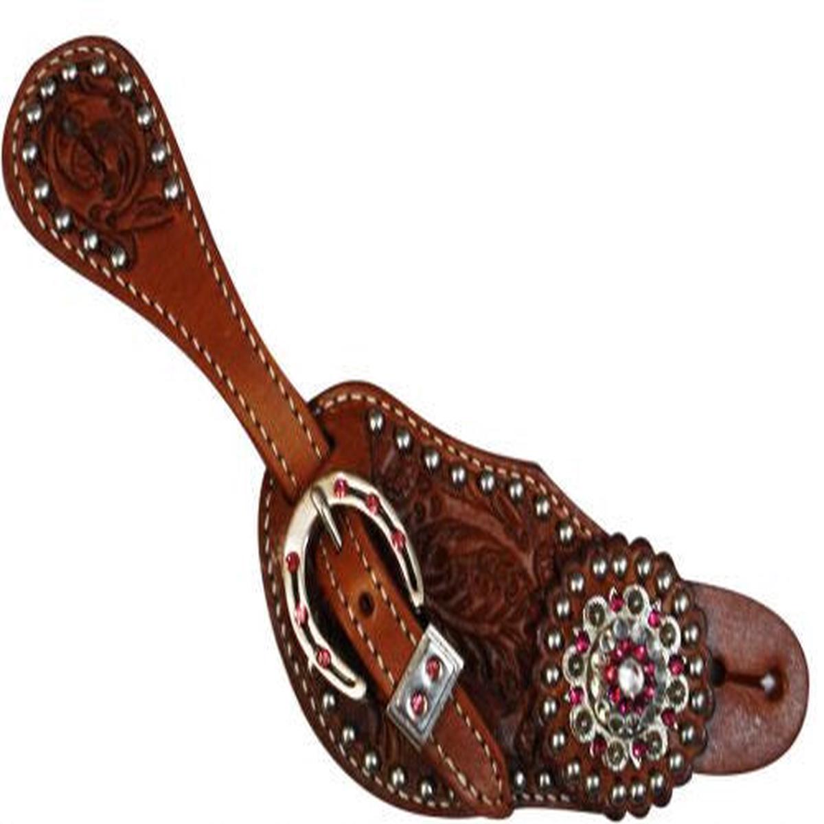 ShowmanLadies spur strap with acorn tooling accented with Pink crystal rhinestones SH7125