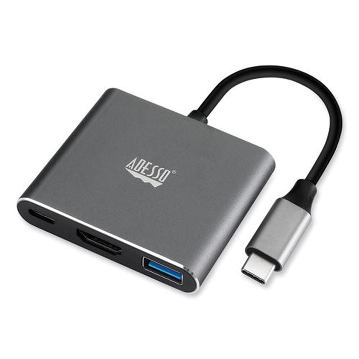 3-in-1 Usb-c Multi-port Taa Compliant Docking Station, Hdmi, Usb-c, Usb 3 A+pd, Black-gray