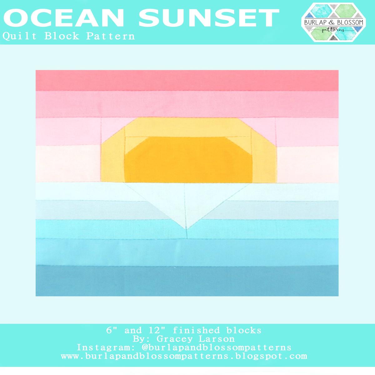 Pattern, Ocean Sunset Quilt Block by Burlap and Blossom (digital download)