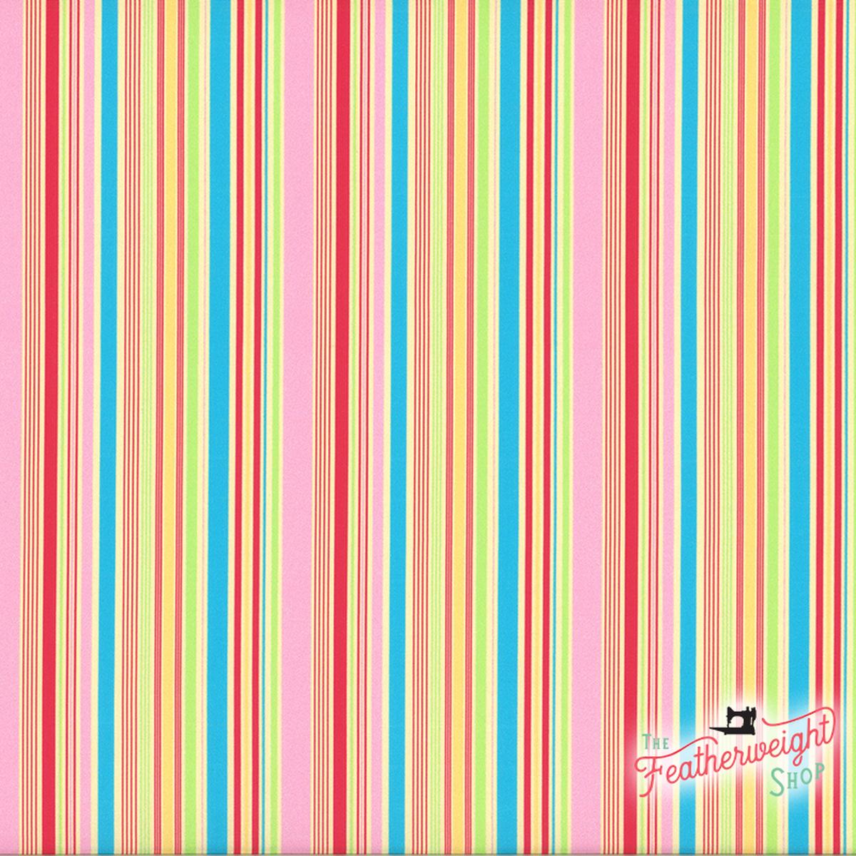 Fabric, Antique Flower in Pastel by LECIEN - MULTI-COLOR STRIPES YELLOW (by the yard)