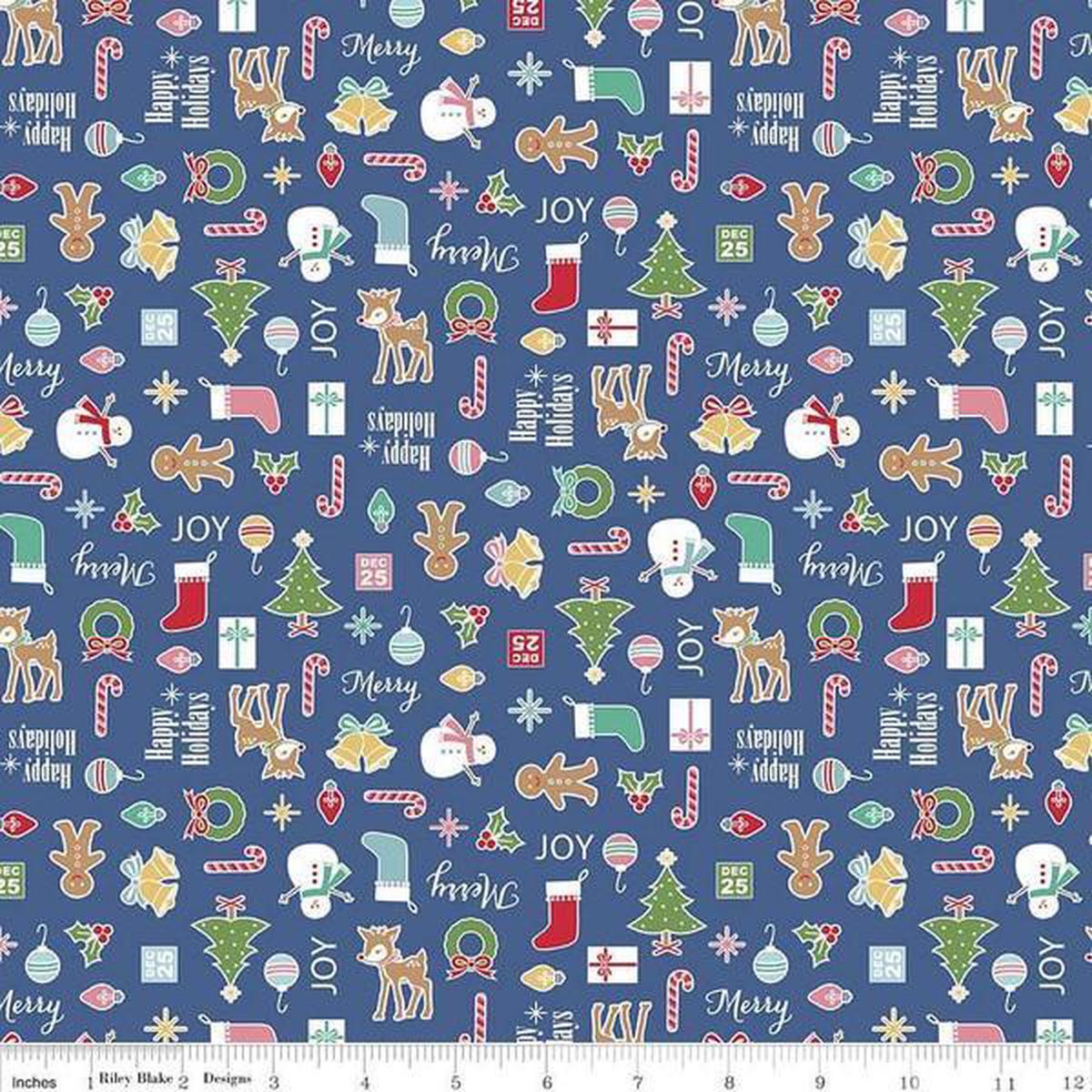 Fabric, COZY Christmas by Lori Holt of Bee in My Bonnet - Main, Navy Cozy