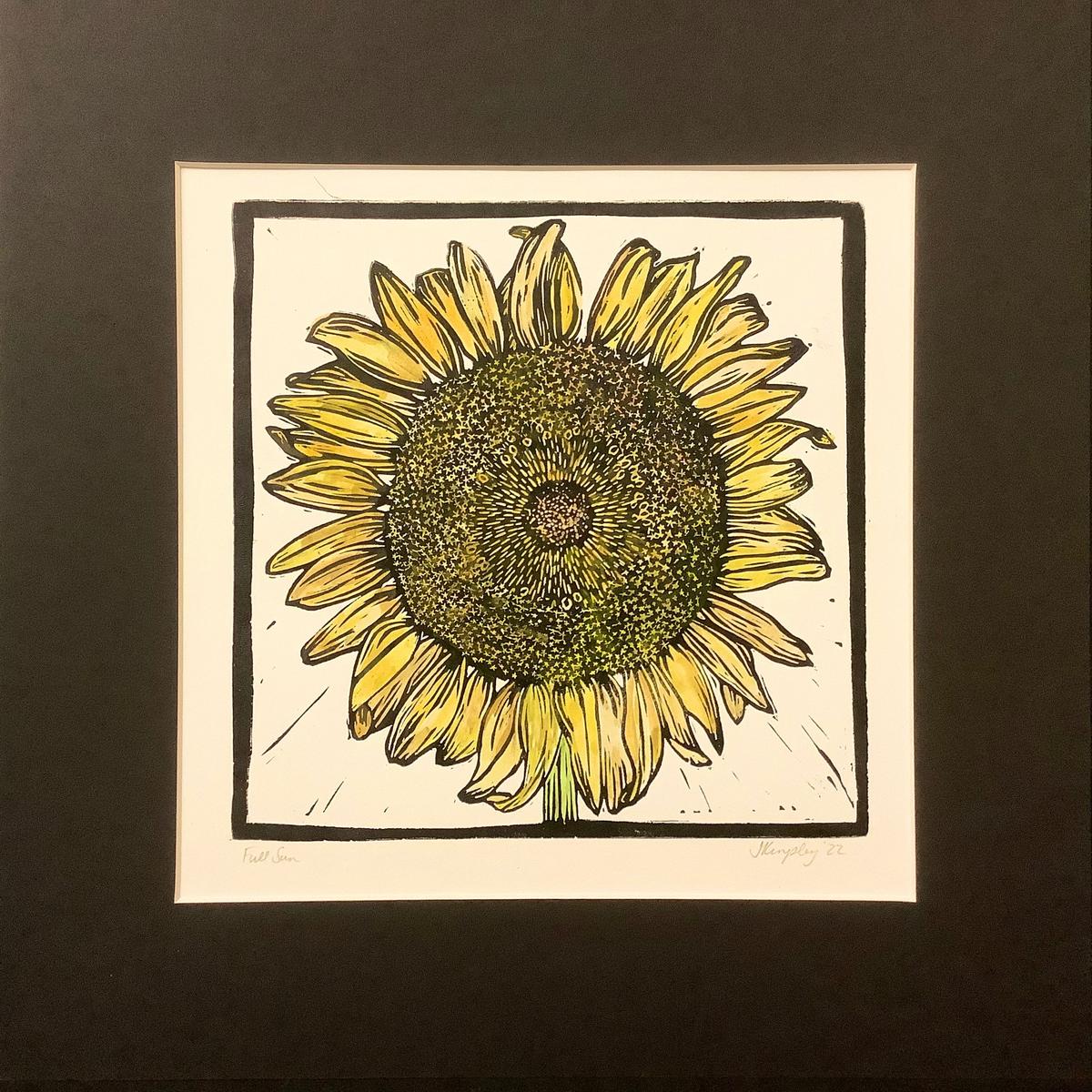 Full Sun Hand Colored Rubber Block Print with Mat