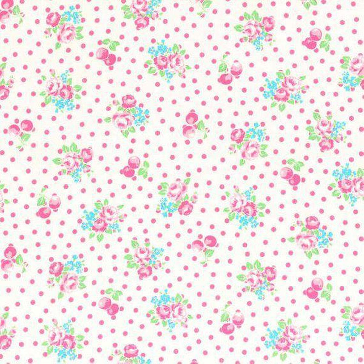 Fabric, Flower Sugar Fall 2014 by LECIEN - WHITE PINK ROSE CHERRY (by the yard)
