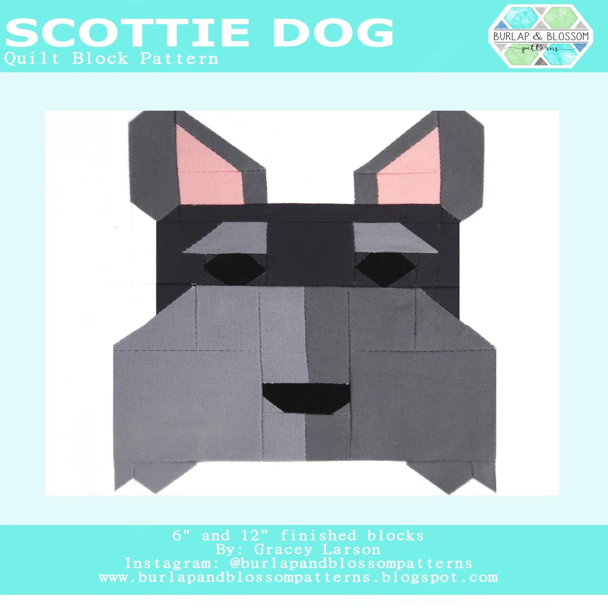 Pattern, Scottie Dog Quilt Block by Burlap and Blossom (digital download)
