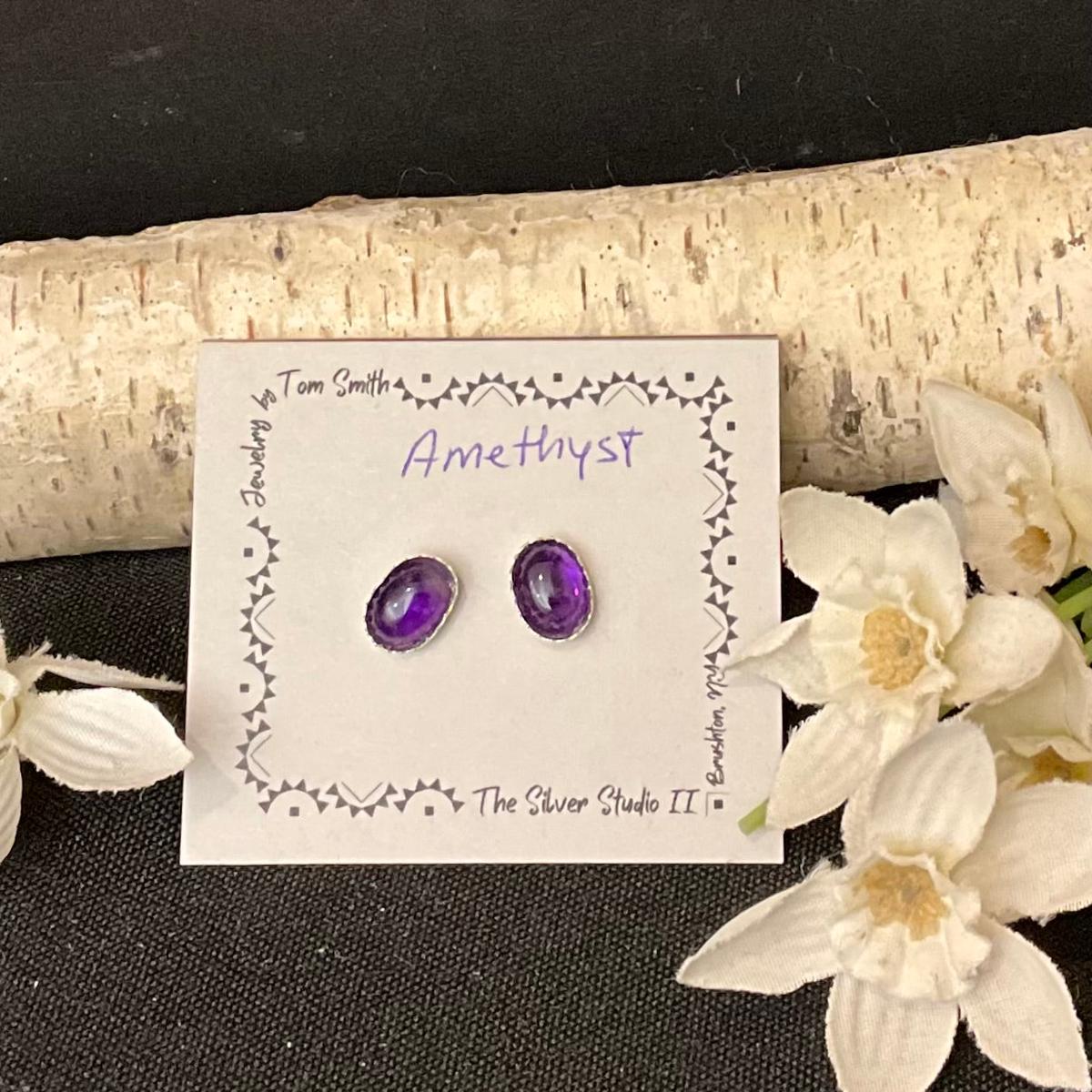 8x6 Silver Post Earrings Amethyst