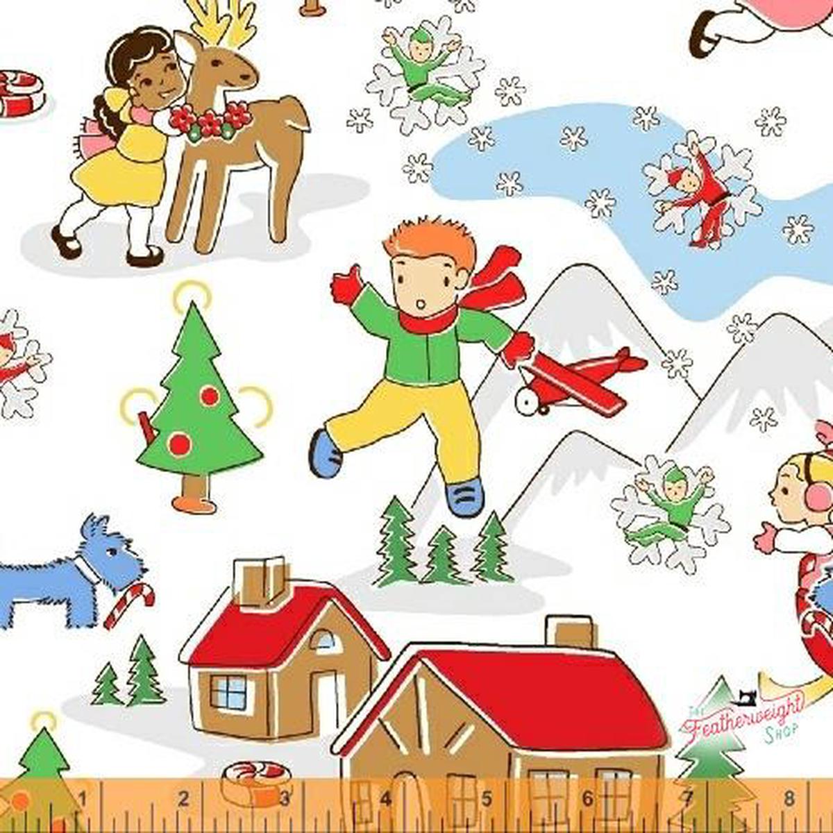 Fabric, Candy Cane Lane by Windham - CHRISTMAS SCENE WHITE (by the yard)