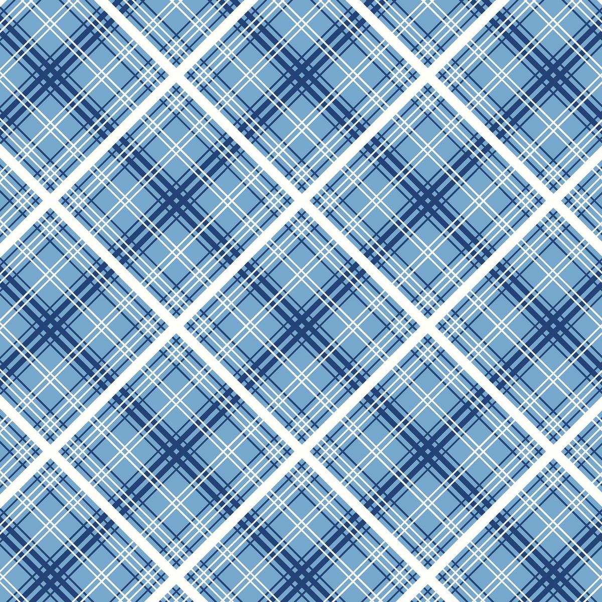 Fabric, Hi-de-Ho! by A Kim's Cause Collection with Maywood Studio - DIAGONAL PLAID BLUE (by the yard)