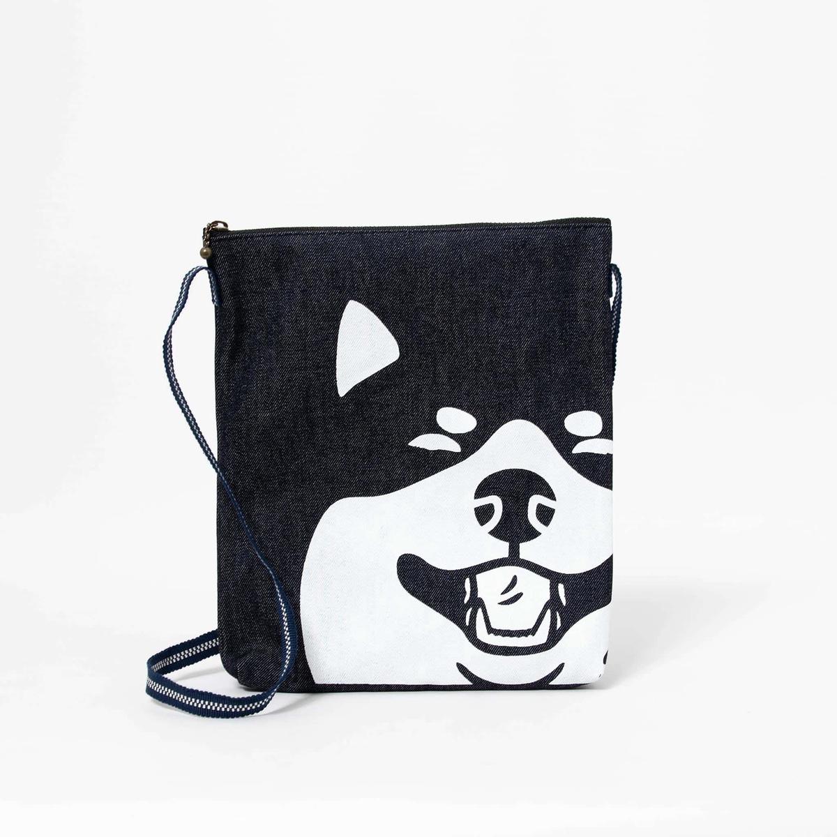 Kurashiki Denim Indigo Crossbody Bag - Smily Shiba Dog