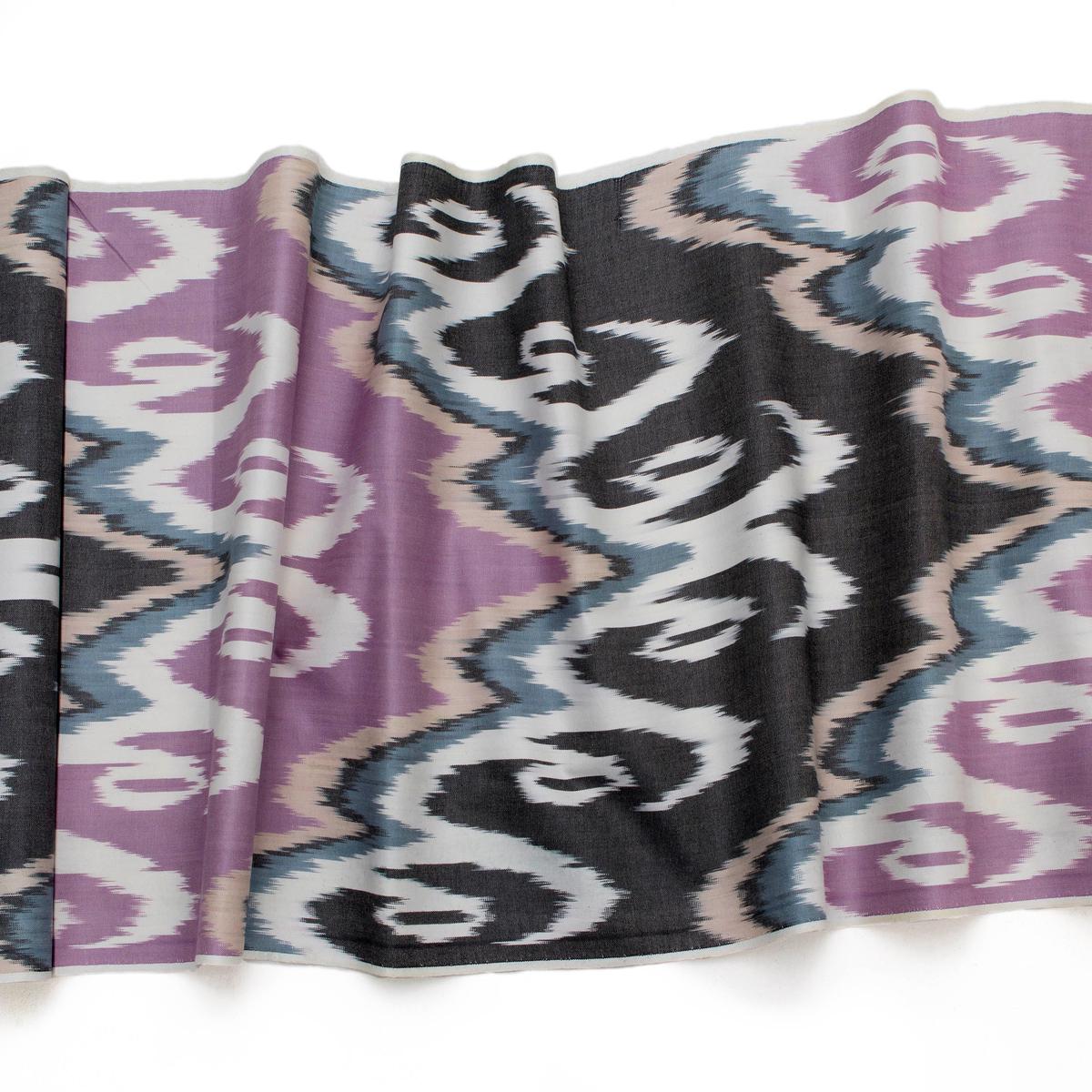 Lavender and Black Cotton Ikat Fabric - Modern Ikat Curtain Fabric, Uzbek Ikat Textiles, Ikat Drapery Material by the Yard, Abstract Fabric Pattern