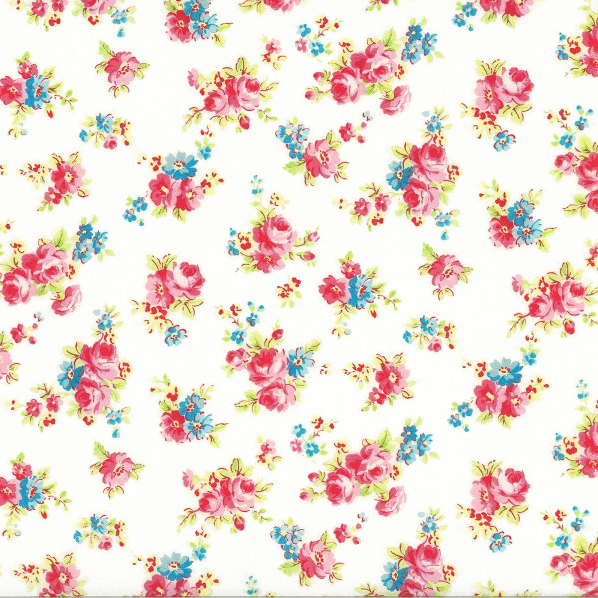Fabric, Antique Flower in Pastel by LECIEN - SMALL FLORAL BOUQUET WHITE (by the yard)
