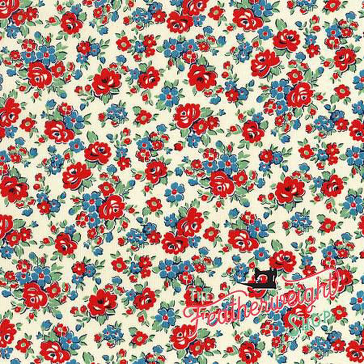 Fabric, Retro 30's Child Smile Spring 2018 by LECIEN - FLORAL RED BLUE (by the yard)