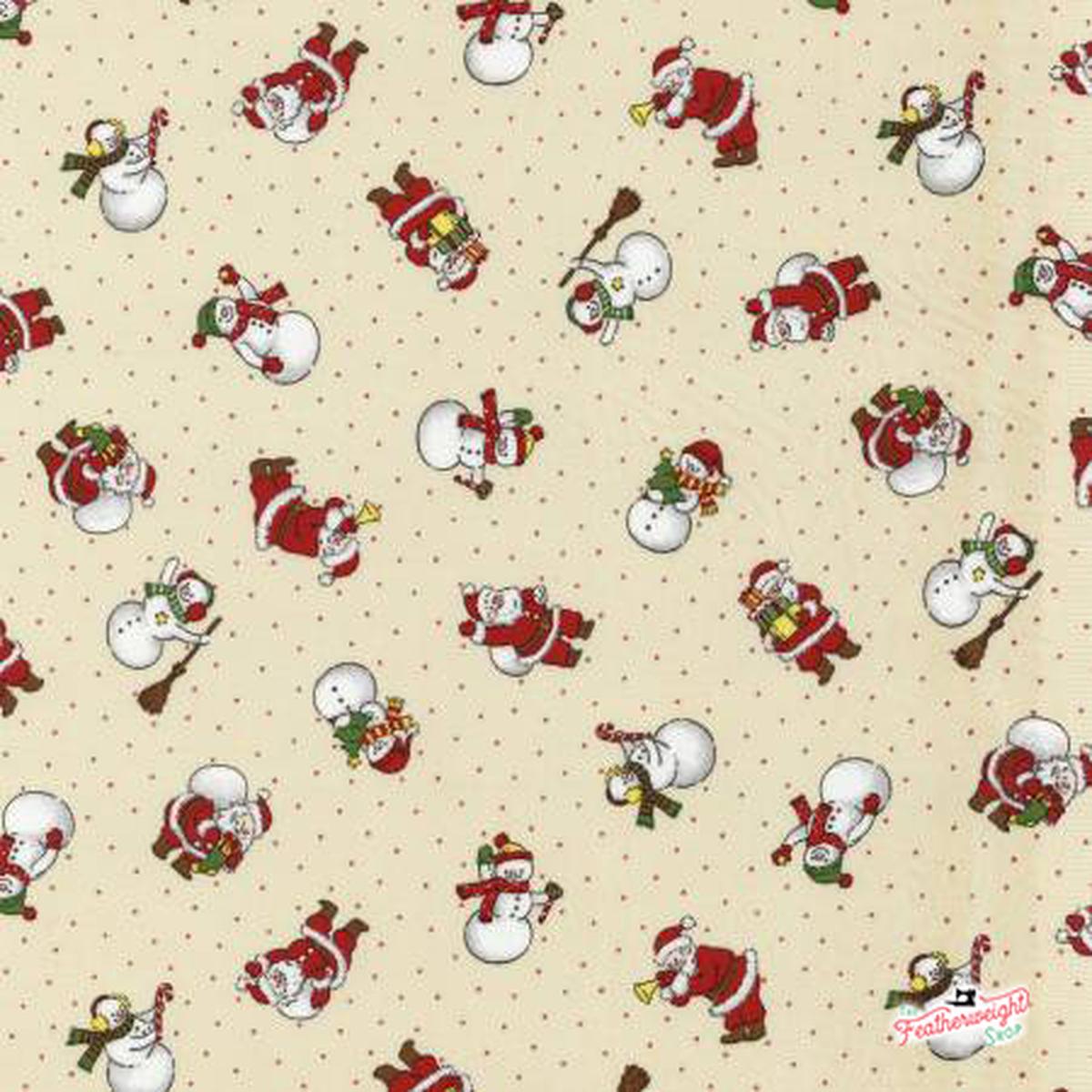 Fabric, Under the Christmas Tree by Lecien - SANTA SNOWMAN CREAM (by the yard)