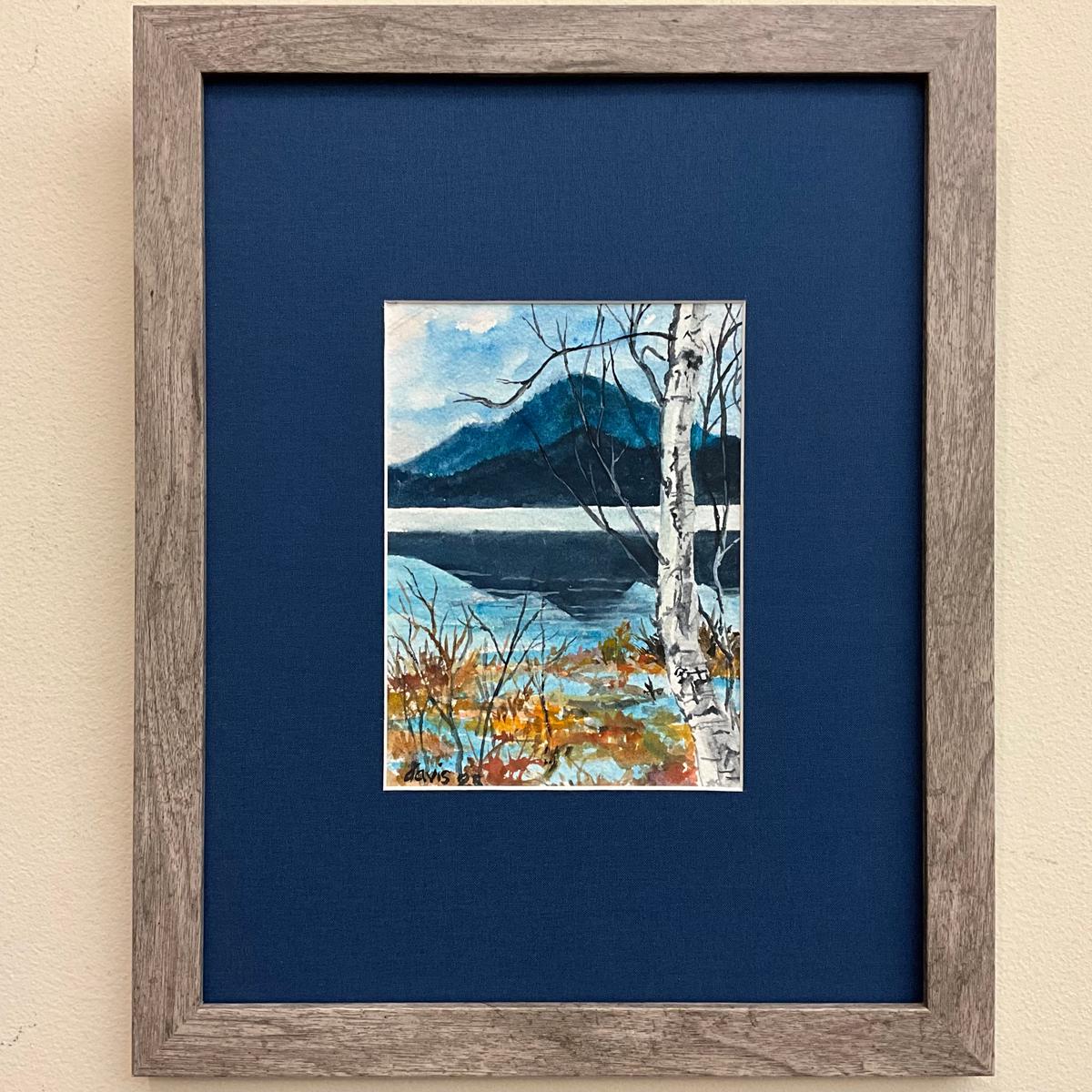 Heart Lake with Birch Tree Original Framed Watercolor
