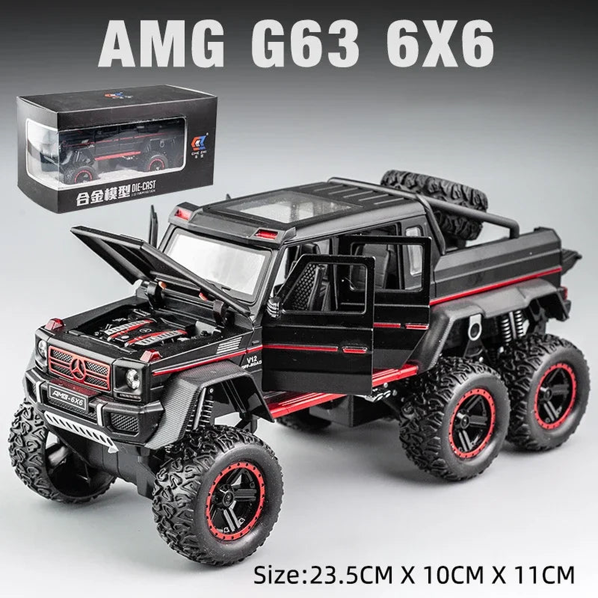 Mercedes Benz AMG G63 6x6 1/22 Large Off-road Vehicle SUV Alloy Model Car Diecast Simulation Sound Light Toys Car Children Gifts