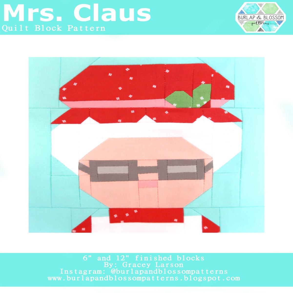 Pattern, Mrs. Claus Quilt Block by Burlap and Blossom (digital download)