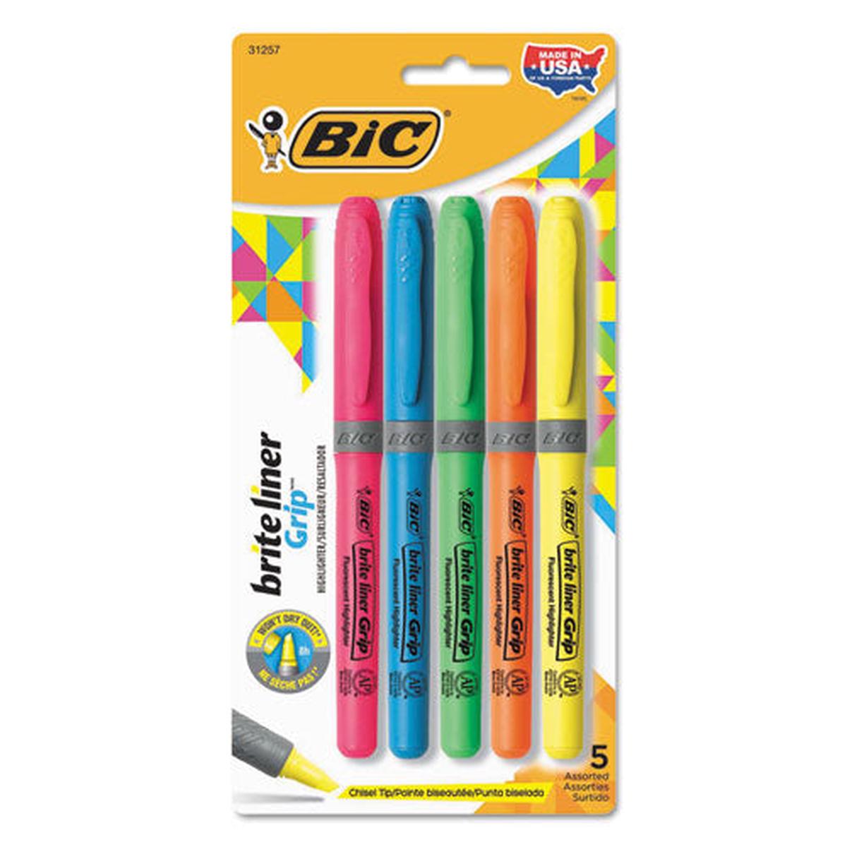 Brite Liner Grip Pocket Highlighter , Chisel Tip, Assorted Colors, 5-set