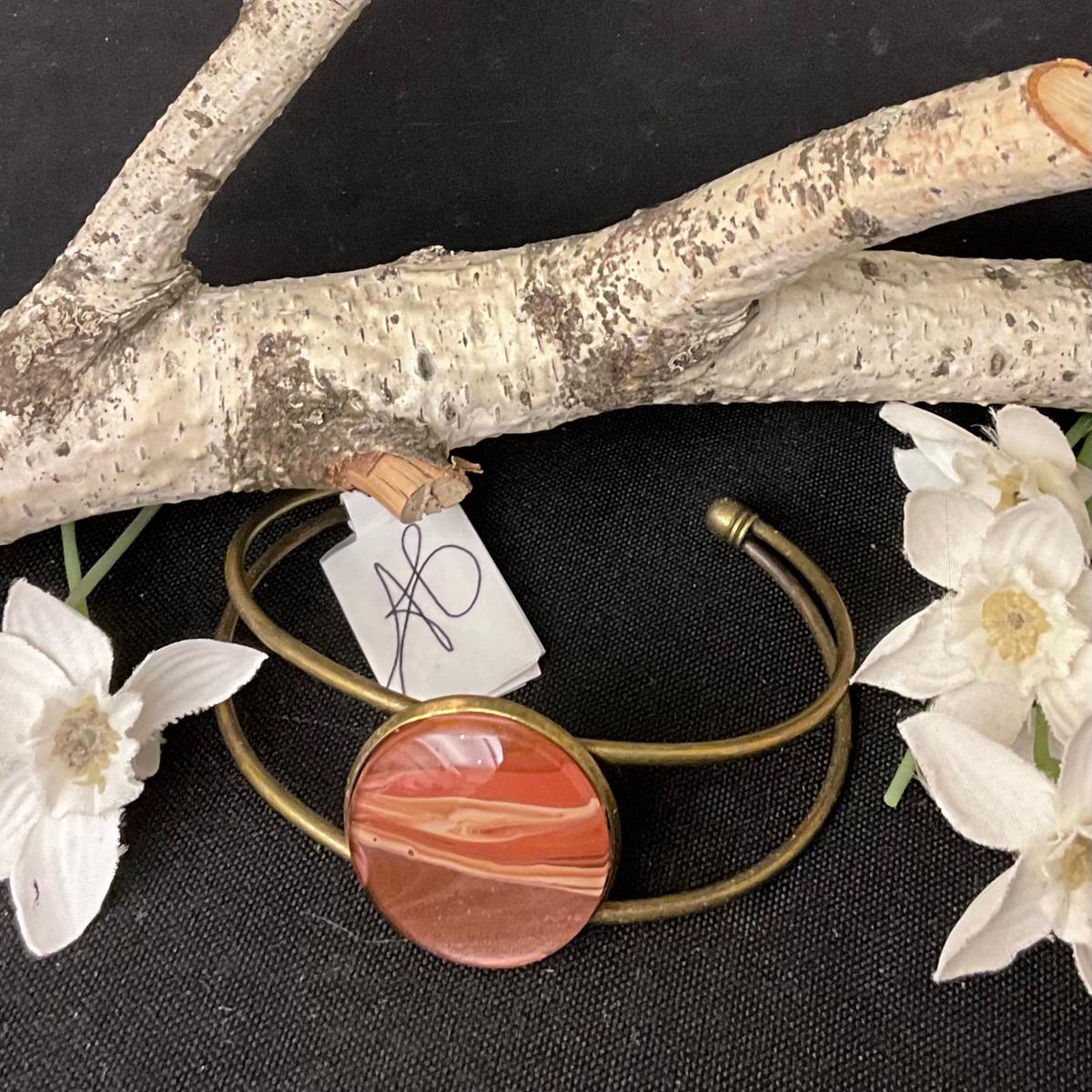 Copper Bracelet with Large Disc in Muted Rose