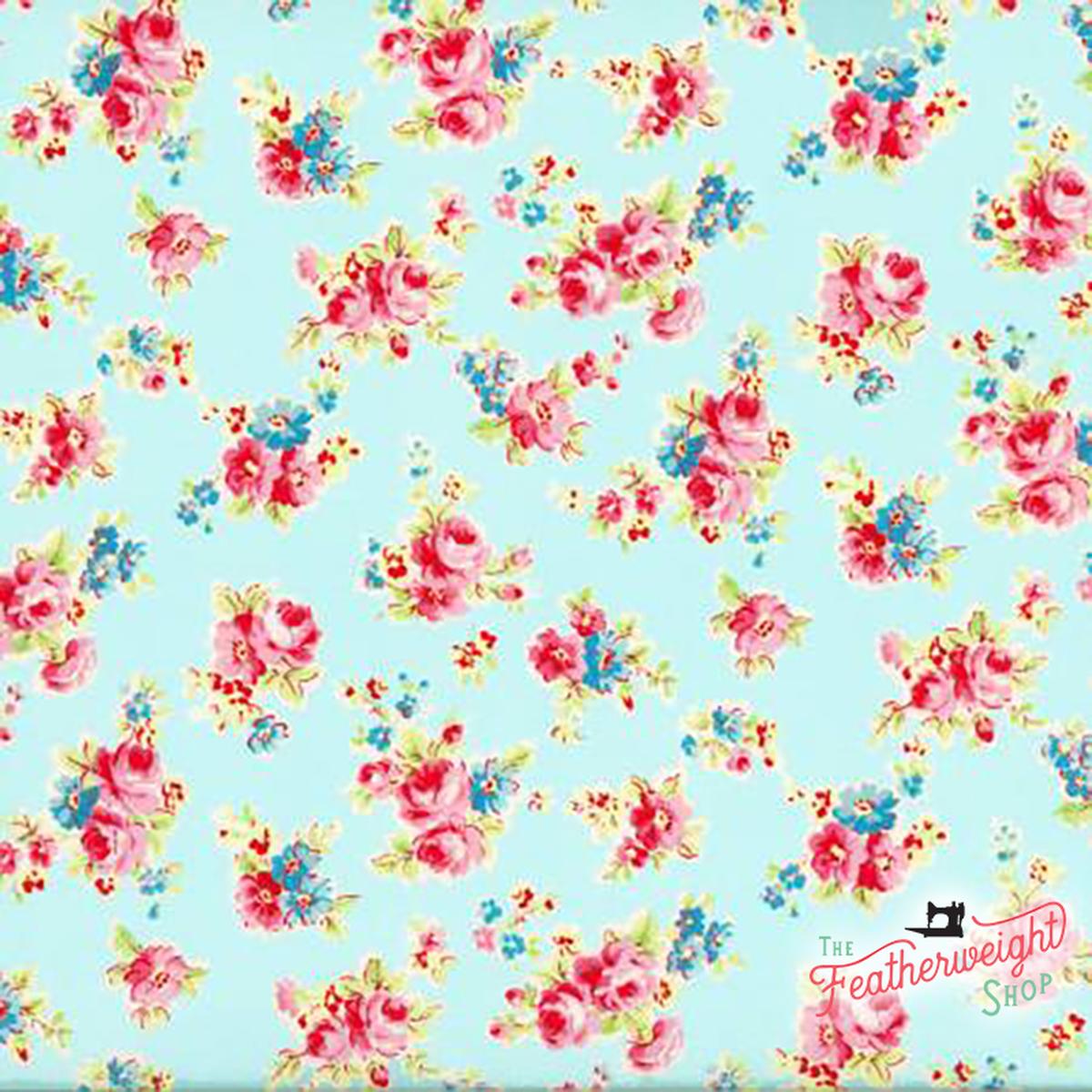 Fabric, Antique Flower in Pastel by LECIEN - SMALL FLORAL BOUQUET BLUE (by the yard)