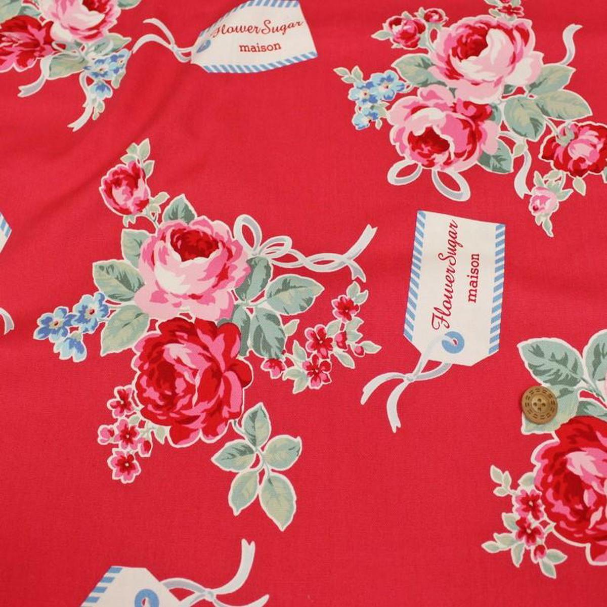 Fabric, Flower Sugar Maison by LECIEN - OXFORD CANVAS RED (by the yard)