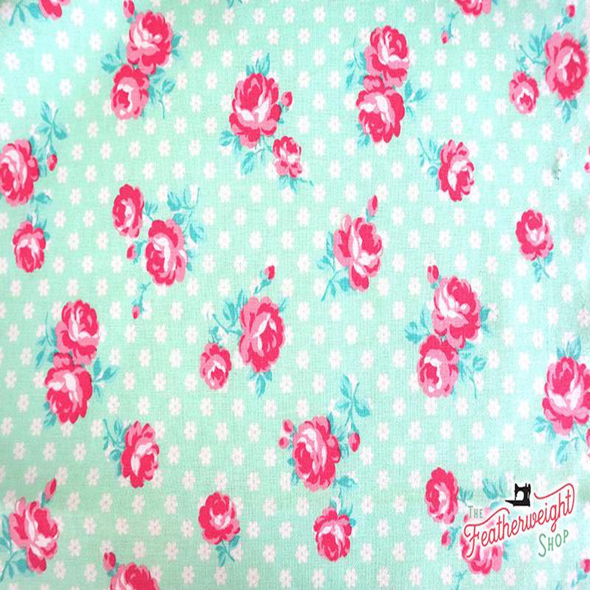 Fabric, PRETTY CLASSIC ROSE, MINT GREEN - 30's Collection Feedsack Style Print (by the yard)
