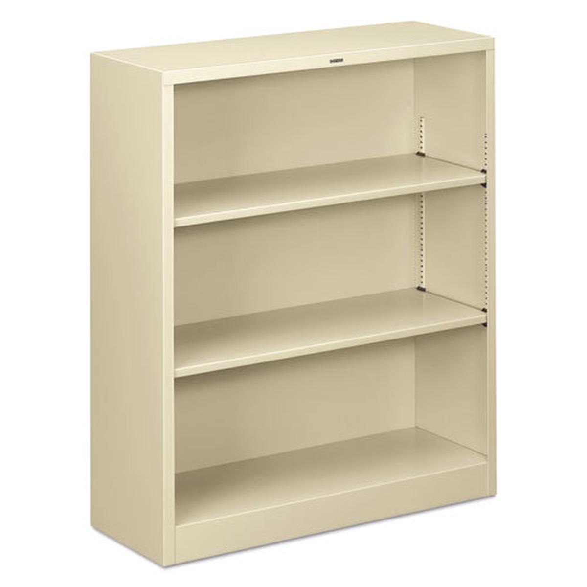 Metal Bookcase, Three-shelf, 34-1-2w X 12-5-8d X 41h, Putty