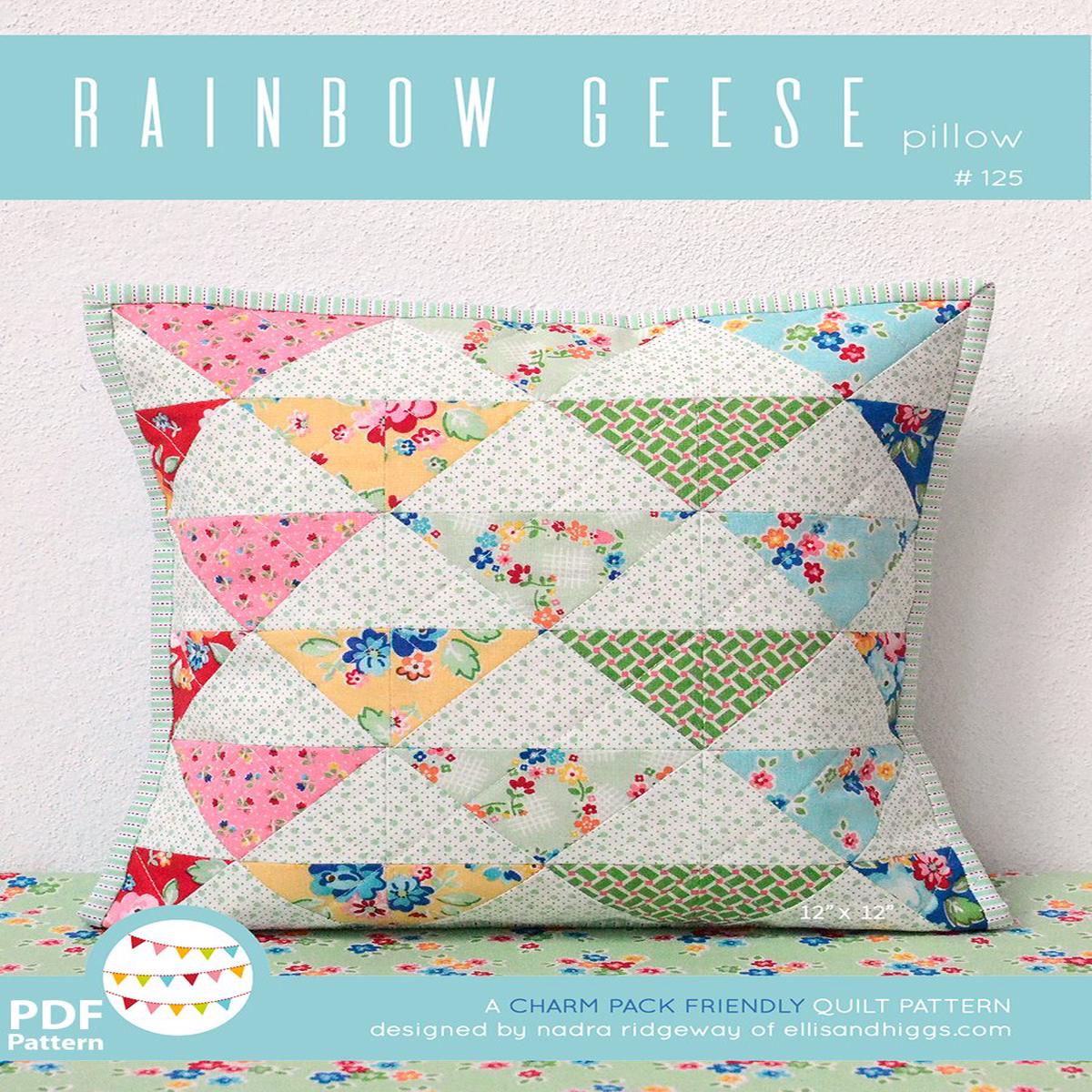 Pattern, Rainbow Geese Pillow Cover / MINI Quilt by Ellis & Higgs (digital download)