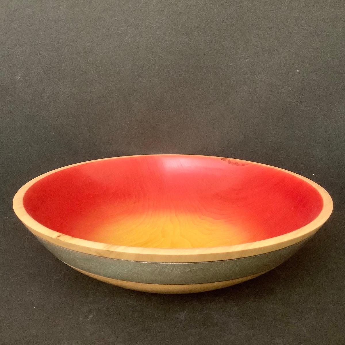 Poplar Bowl Red to Yellow Interior & Silver Outer Rim
