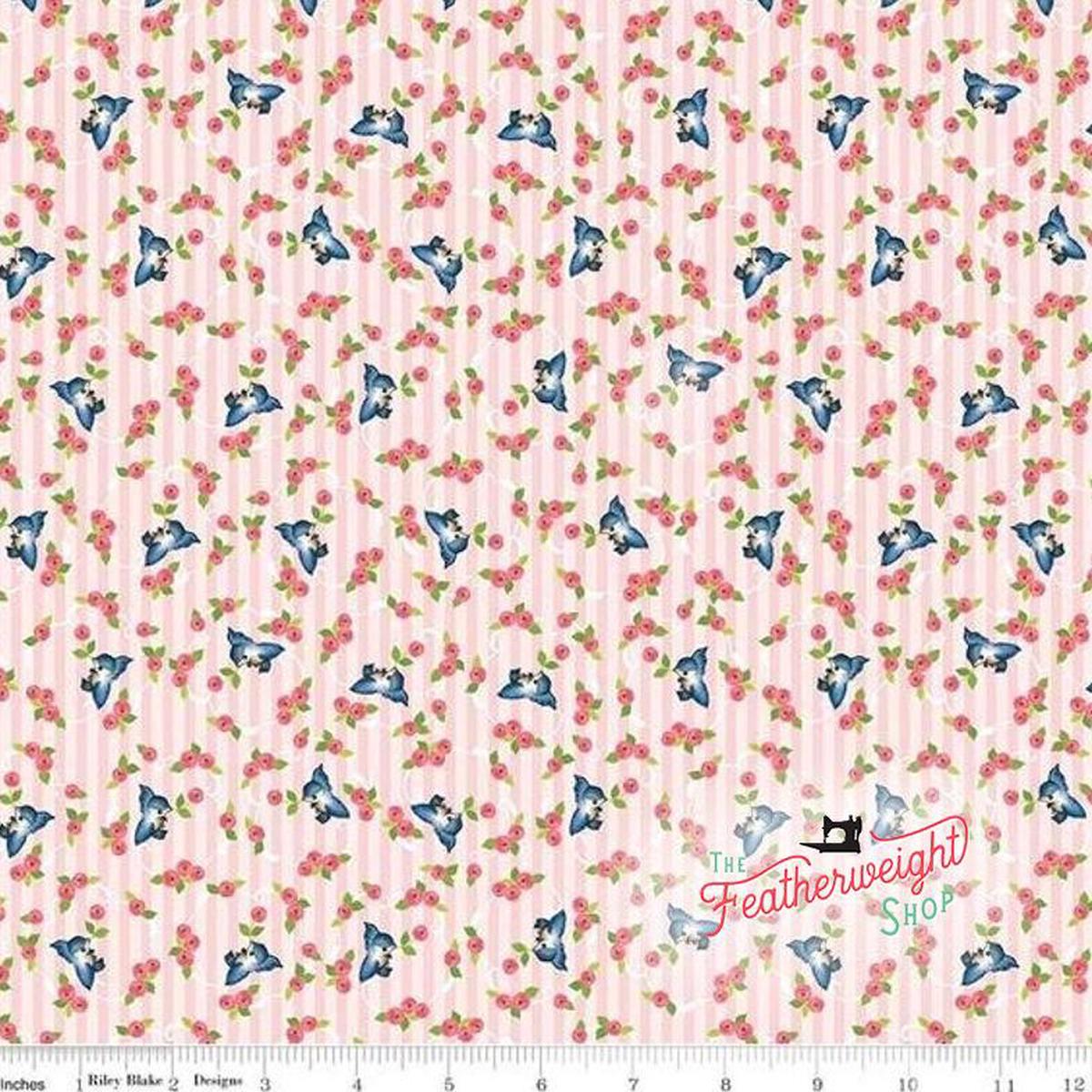 Fabric, Kewpie Love for Riley Blake Designs - BLUEBIRDS ON PINK (by the yard)