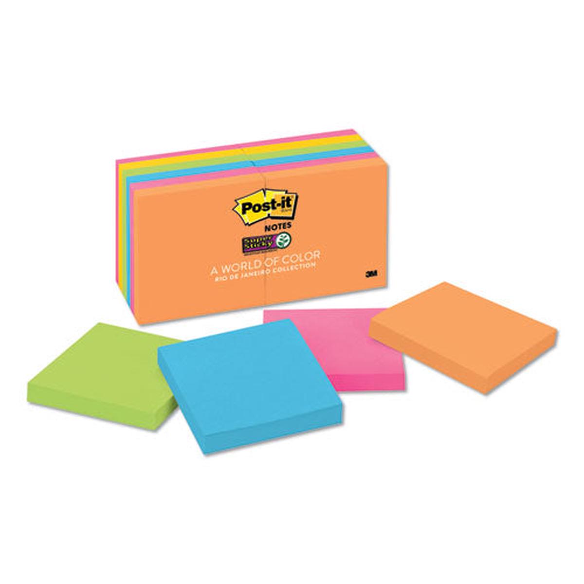 Pads In Rio De Janeiro Colors, 3 X 3, 90-sheet Pads, 12-pack