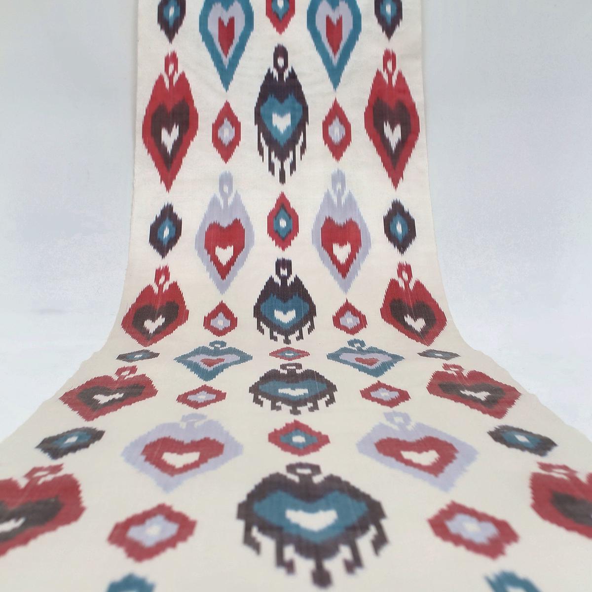 Red and Blue Silk Ikat Fabric - Versatile Ikat Pattern Fabric, Uzbekistan Ikat Silk Material, Uzbek Silk Ikat Textile, Boho Material By The Yard