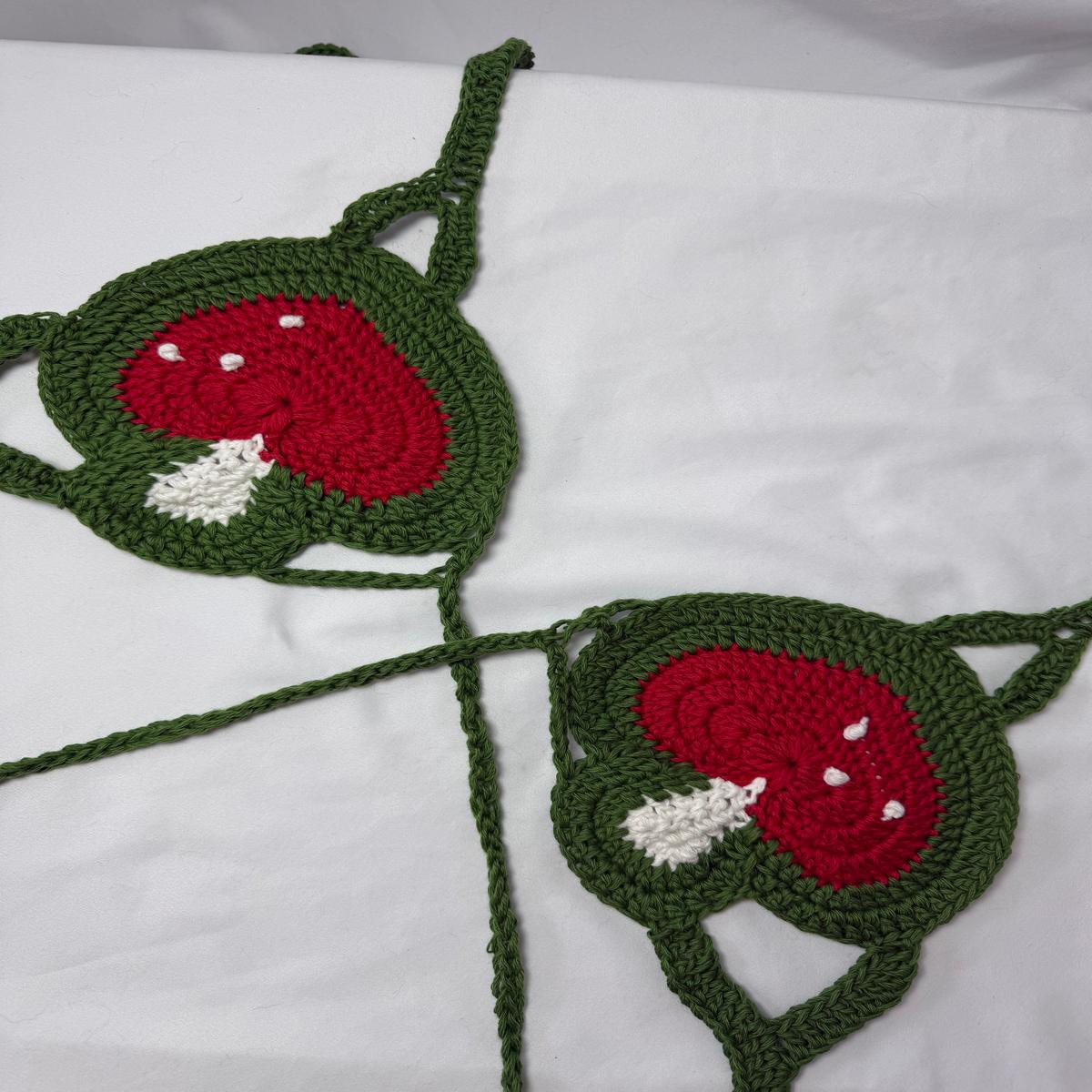 MTO Mushroom Micro Bikini Large (7x7) - Organic Crochet Festival Bikini Top