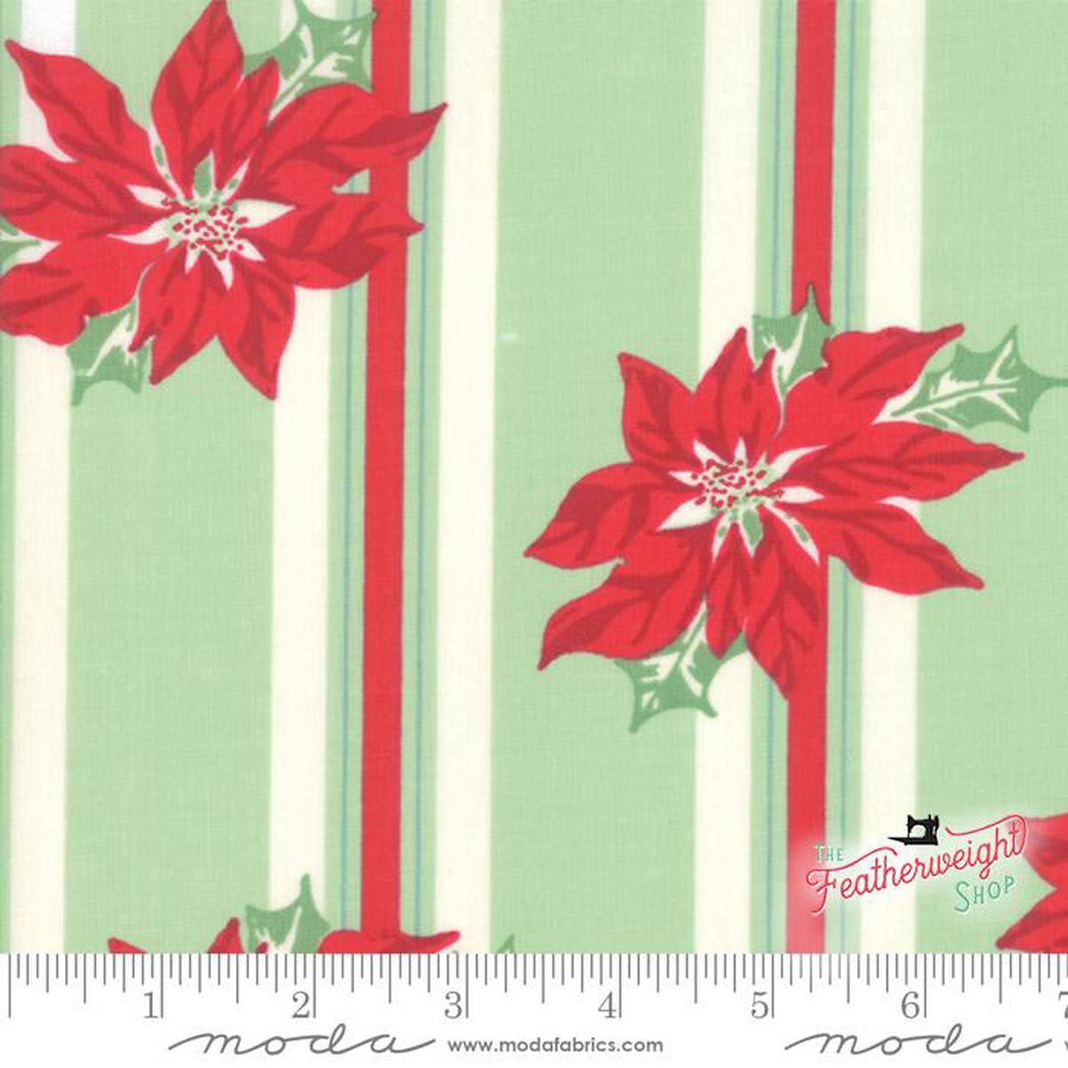 Fabric, Sweet Christmas Spearmint by Urban Chiks for Moda - LIGHT GREEN STRIPE POINSETTIA (by the yard)