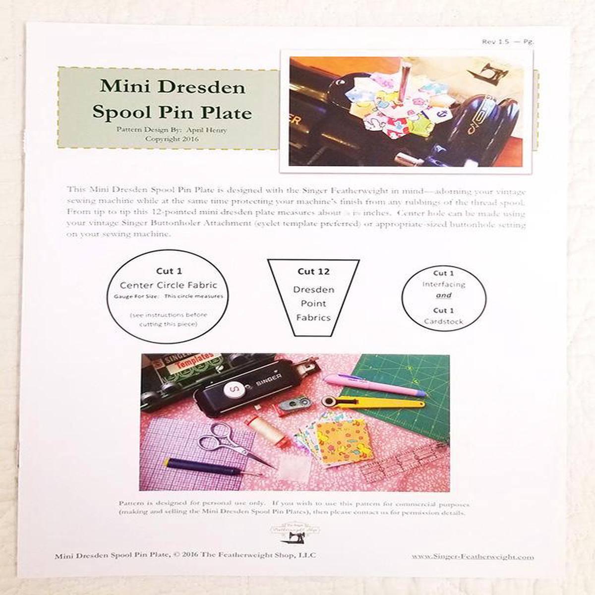 PATTERN, Mini DRESDEN Spool Pin Plate (Professionally Printed Paper Pattern ONLY)