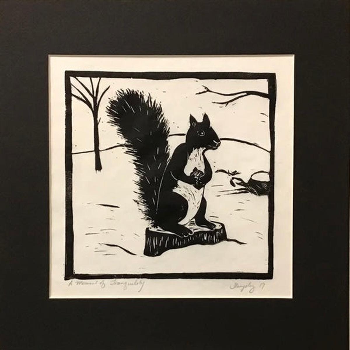 A Moment of Tranquility Rubber Block Print with Black Mat