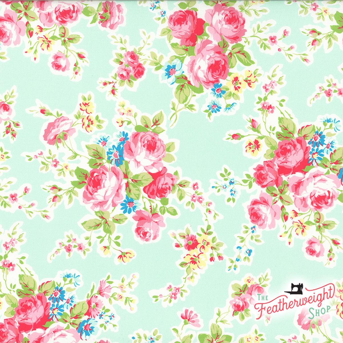 Fabric, Antique Flower in Pastel by LECIEN - FLORAL BOUQUET BLUE (by the yard)