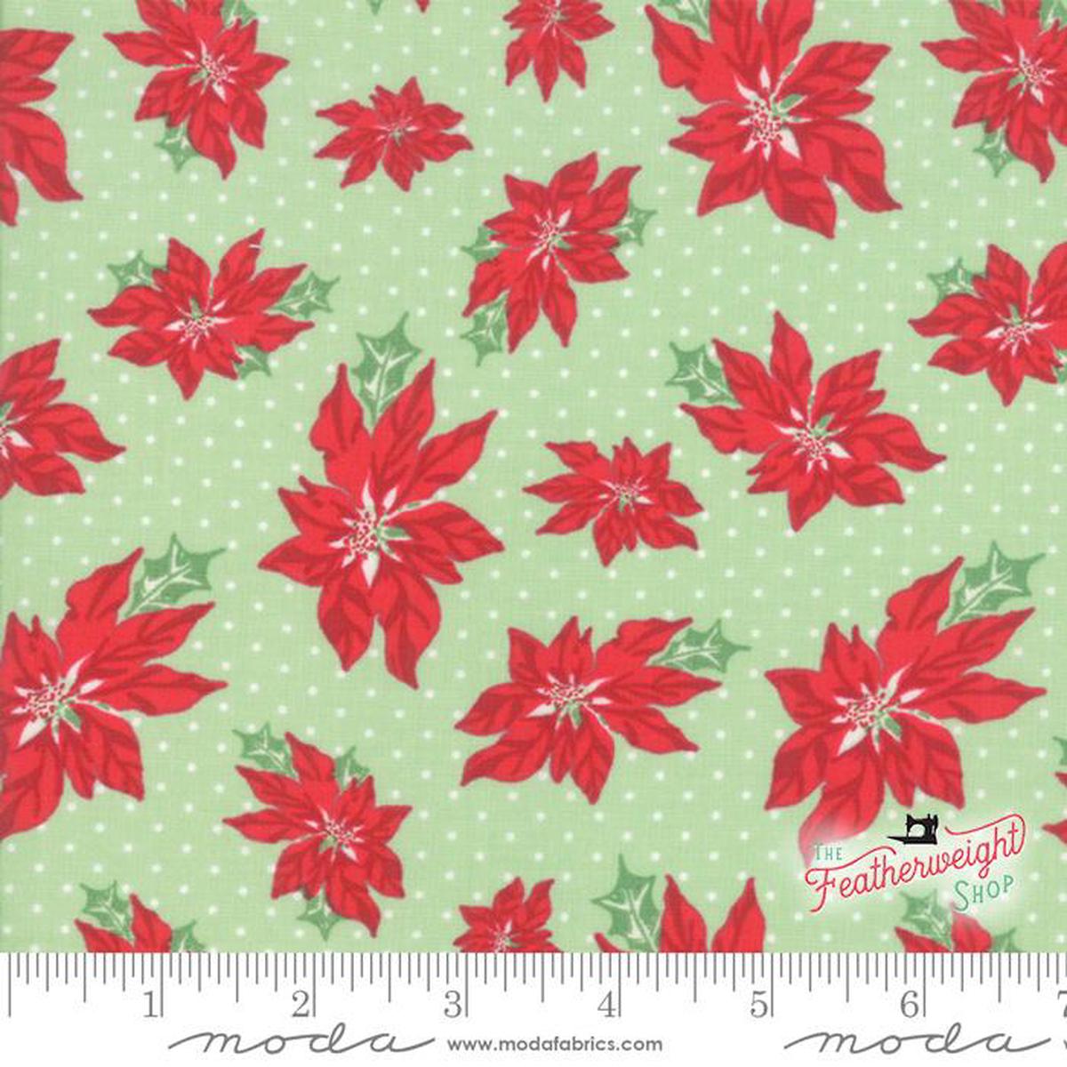Fabric, Swell Sweet Christmas Spearmint by Urban Chiks for Moda - POINSETTIA GREEN WHITE DOTS(by the yard)