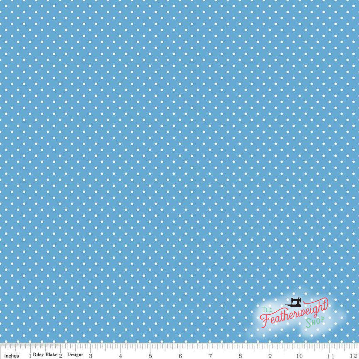 Fabric, SWISS DOT WHITE ON MEDIUM BLUE BASIC by Riley Blake (by the yard)