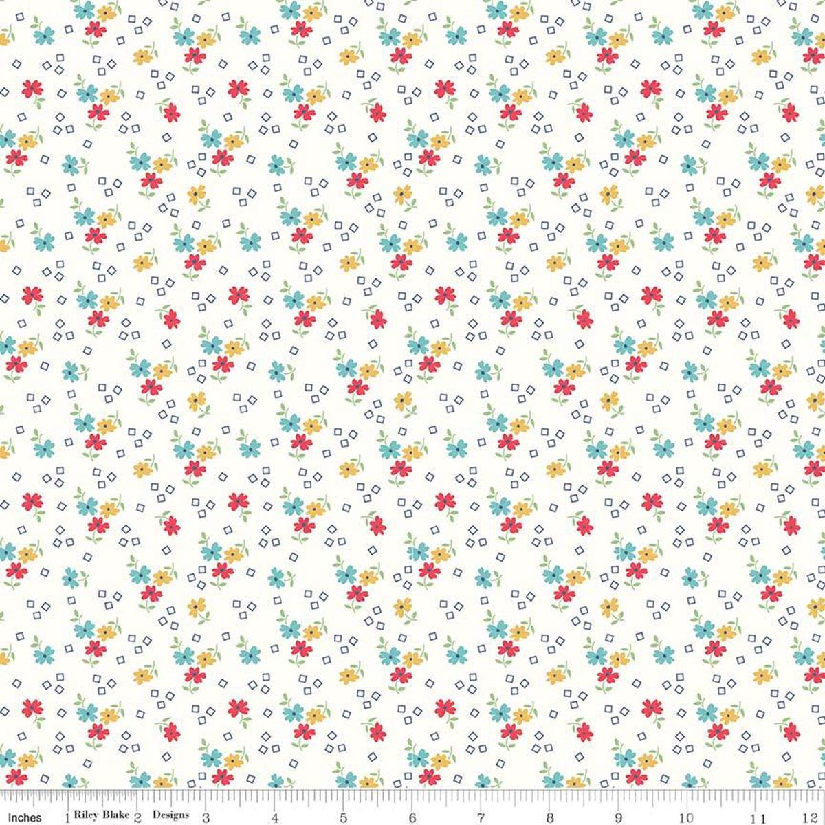 Fabric, Farm Girl Vintage by Lori Holt CLOUD FLOWER (by the yard)