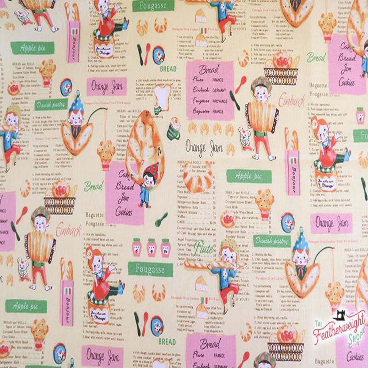 Fabric, Le Petite Pastry Kids, Yellow - Vintage Style Novelty Print (by the yard)