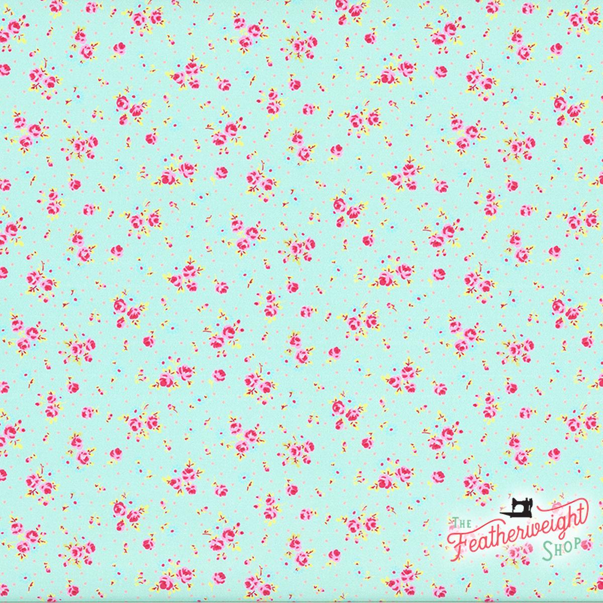 Fabric, Antique Flower in Pastel by LECIEN - SMALL FLORAL BLUE (by the yard)