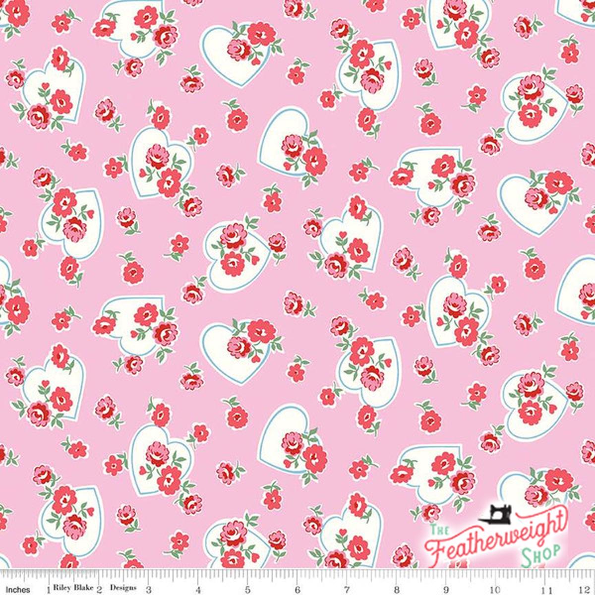 Fabric, Love Letters by Lindsay Wilkes for Riley Blake Designs - Hearts Pink (by the yard)