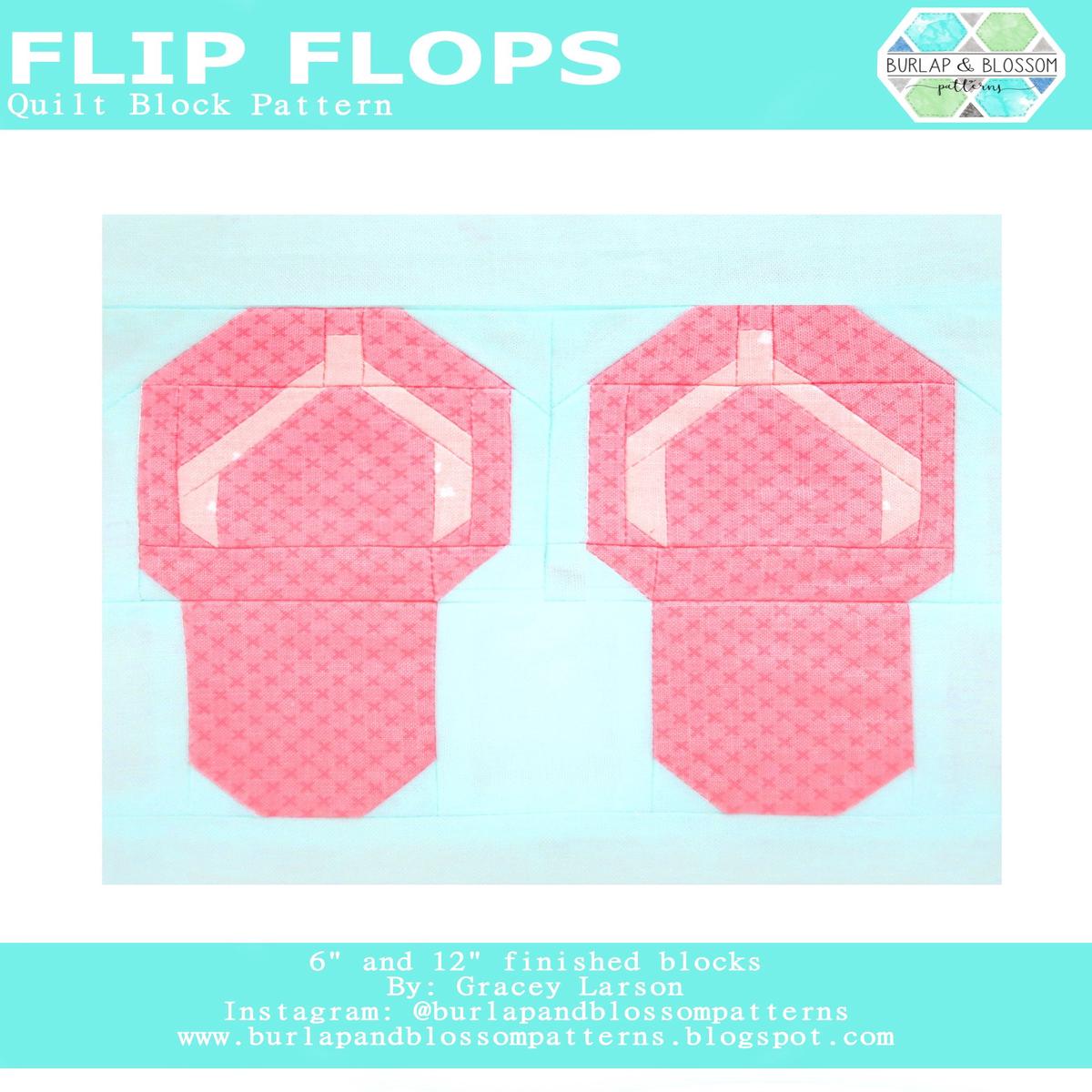 Pattern, Flip Flops Quilt Block by Burlap and Blossom (digital download)
