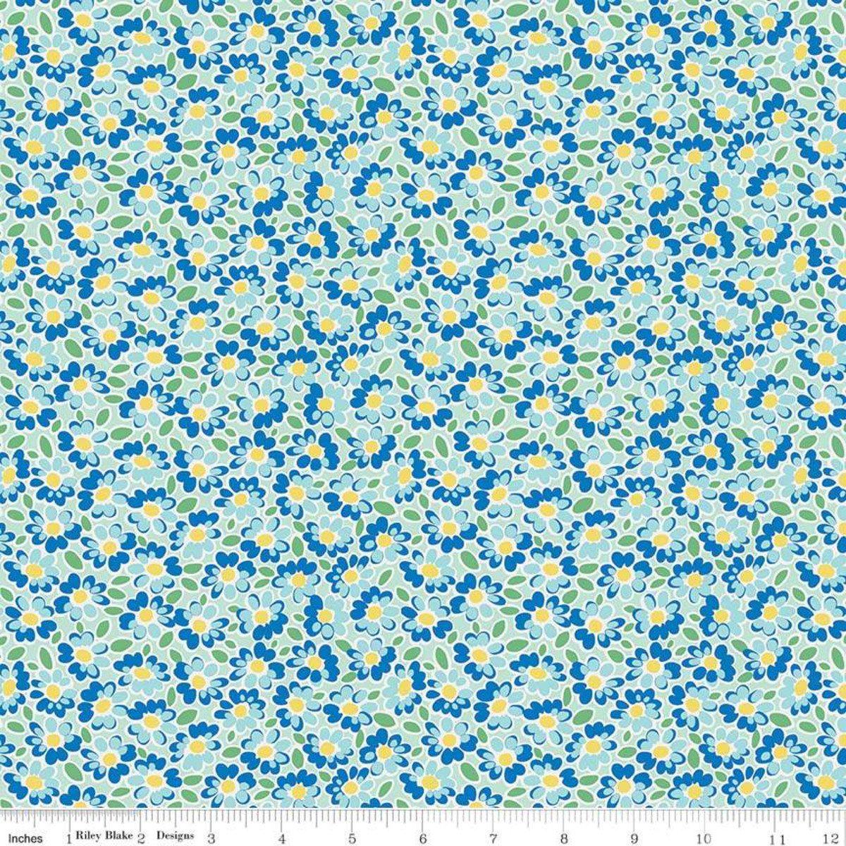 Fabric, Bluebirds on Roses by Elea Lutz for Penny Rose Fabrics - BLUE BLUEBIRDS DAISY (by the yard)