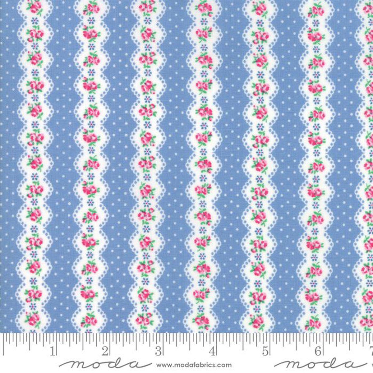 Fabric, Guest Room Sky by Kristyne Czepuryk with Pretty by Hand - FLORAL STRIPE LIGHT BLUE (by the yard)