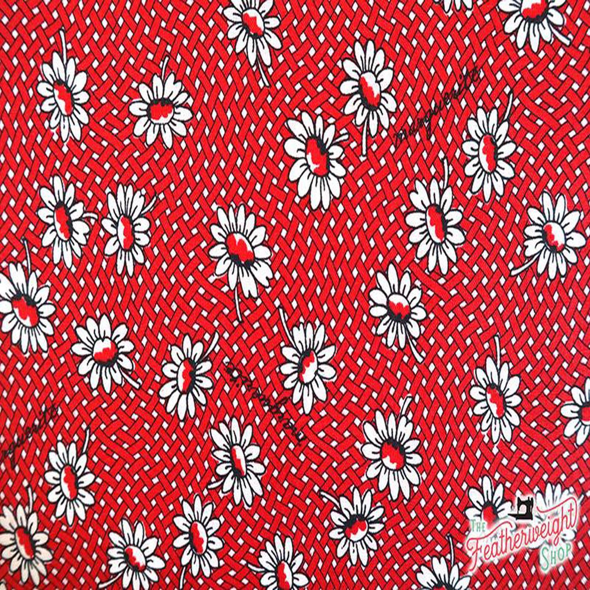 Fabric, Popping Up Daisies, Red Feedsack Style (by the yard)