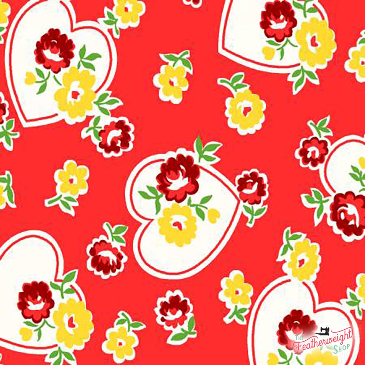 Fabric, Sugar Sack 2 by Whistler Studios for Windham - Red Hearts and Flowers (by the yard)