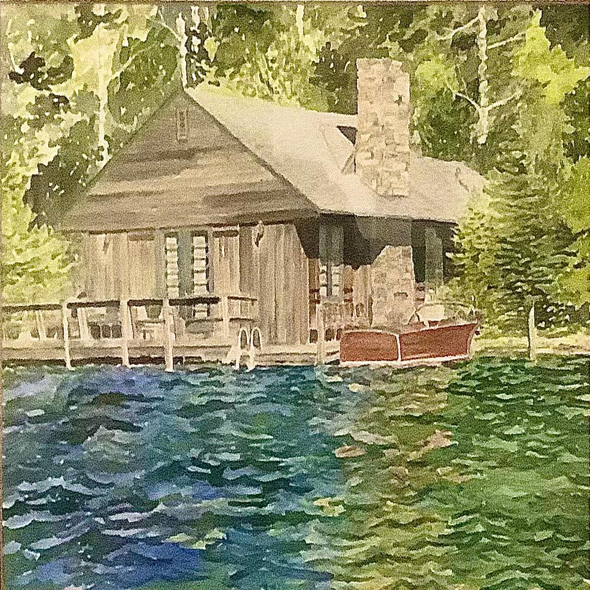 Peaceful Lake Placid Original Matted and Framed Watercolor Painting