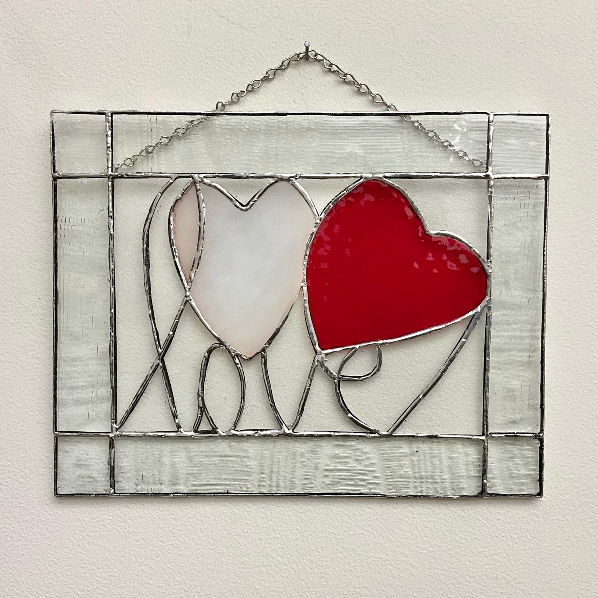 Stained Glass Two Hearts
