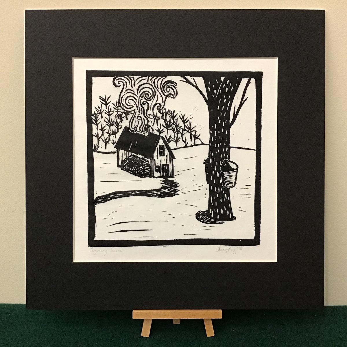 Sugaring Season Rubber Block Print with Black Mat
