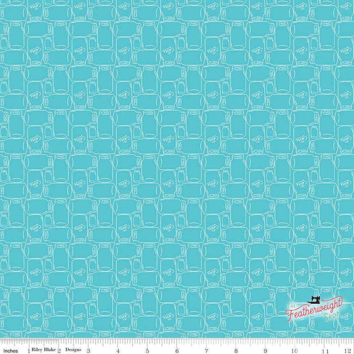 Fabric, Farm Girl Vintage Companion Prints by Lori Holt - CANNING JARS PEACOCK (by the yard)